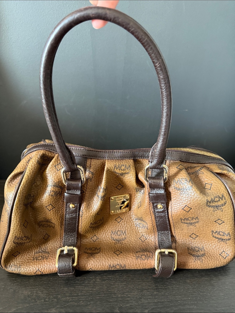 MCM Brown and Dark Brown Visetos Coated Canvas Toiletry Bag
